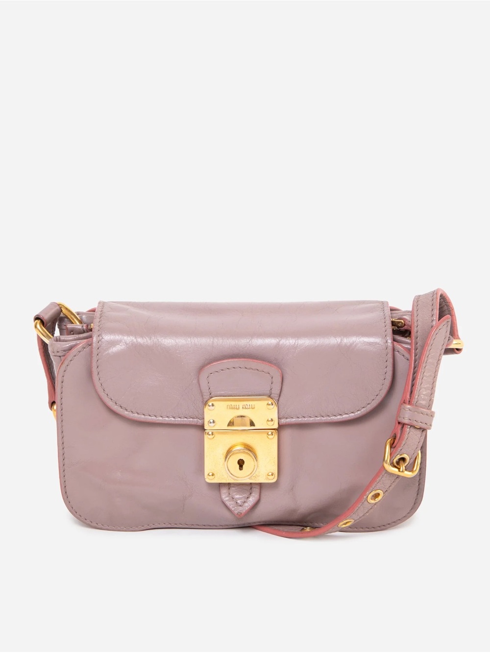 Miu Miu Mauve Leather Push-Lock Flap Crossbody Bag
